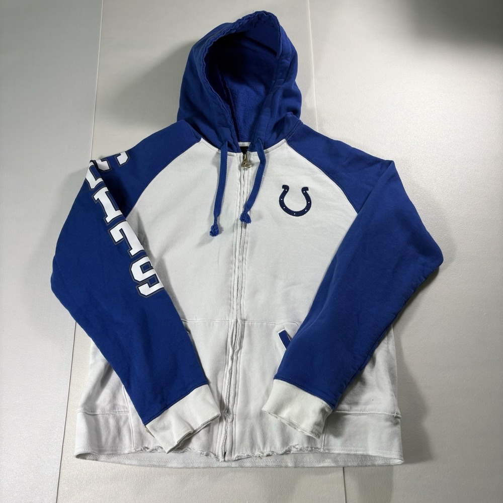 Reebok NFL Team Apparel Indianapolis Colts Full Zip Hoodie Women's XL White Blue